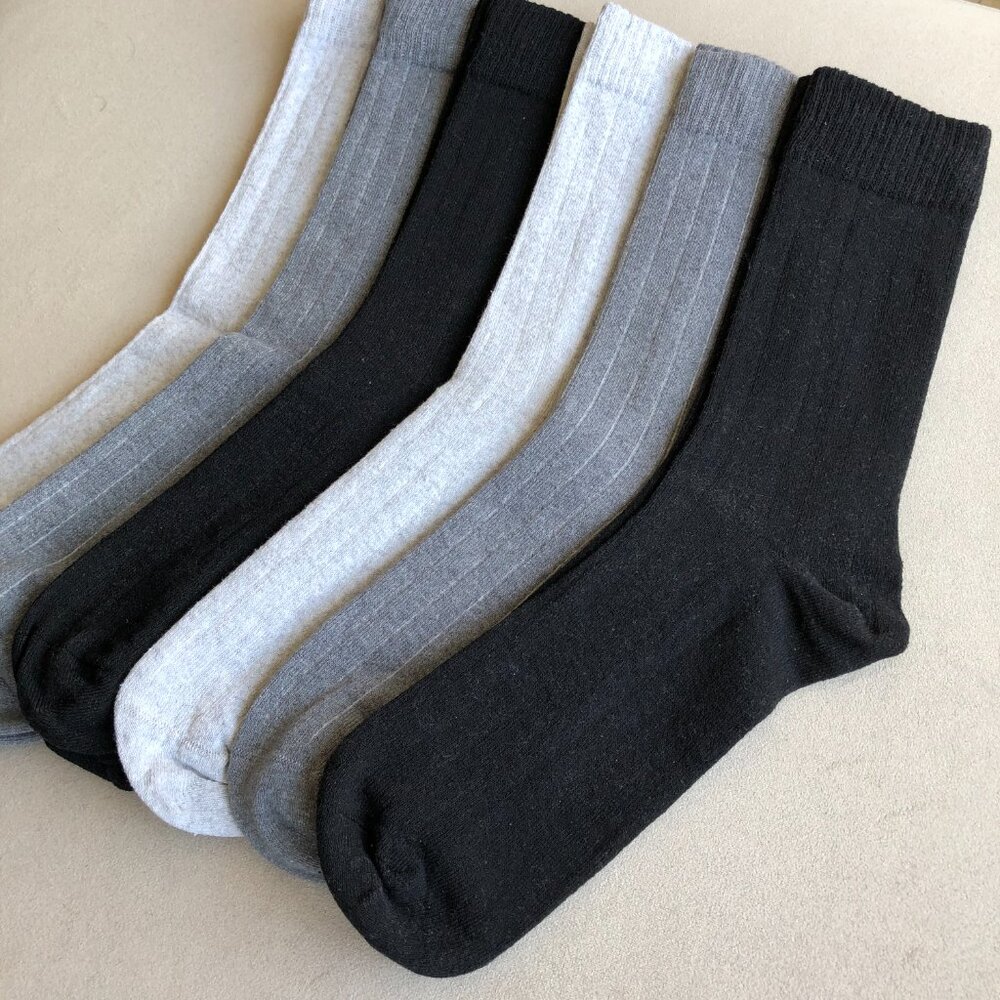 6 Pairs Mens Socks. Cotton Blend Crew Dress Socks, Black, Grey, Dark Gray - Picture 5 of 8